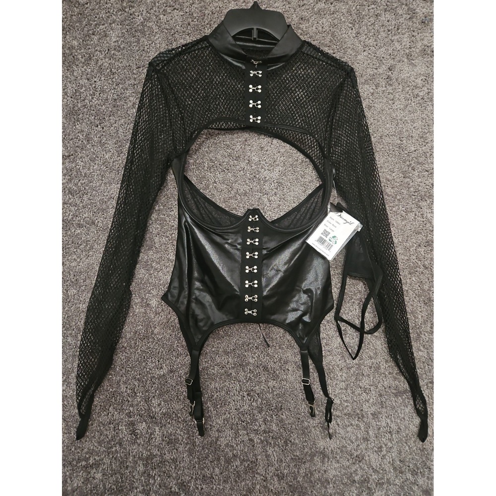 Womens Dreamgirl Very Sexy 2 Pc Black Net negligee Outfit. Large NWT